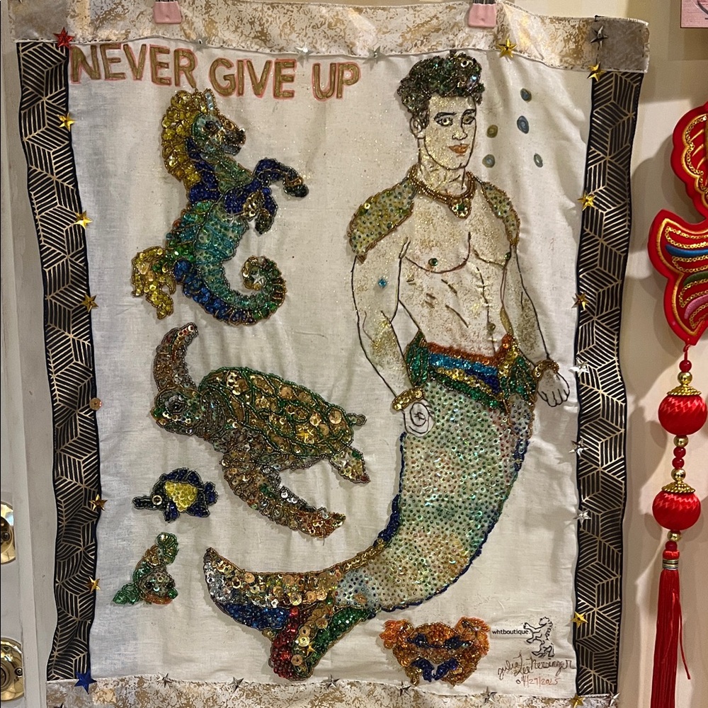 Unframed Wall home/ offices decor. Colorful Beaded MermanTapestry “20 x 23”